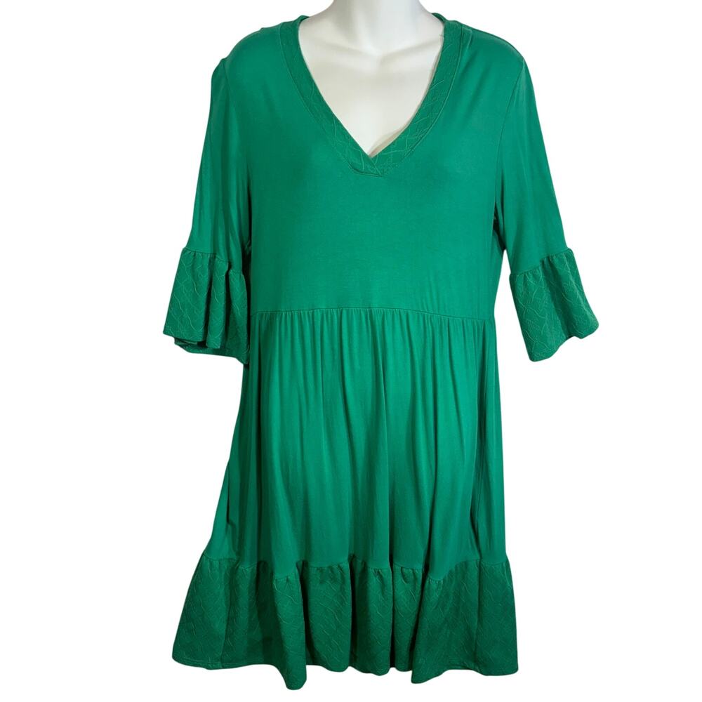The Pioneer Woman Kelly Green Tiered Embroidered Eylet Ruffle/Sleeve Size Medium